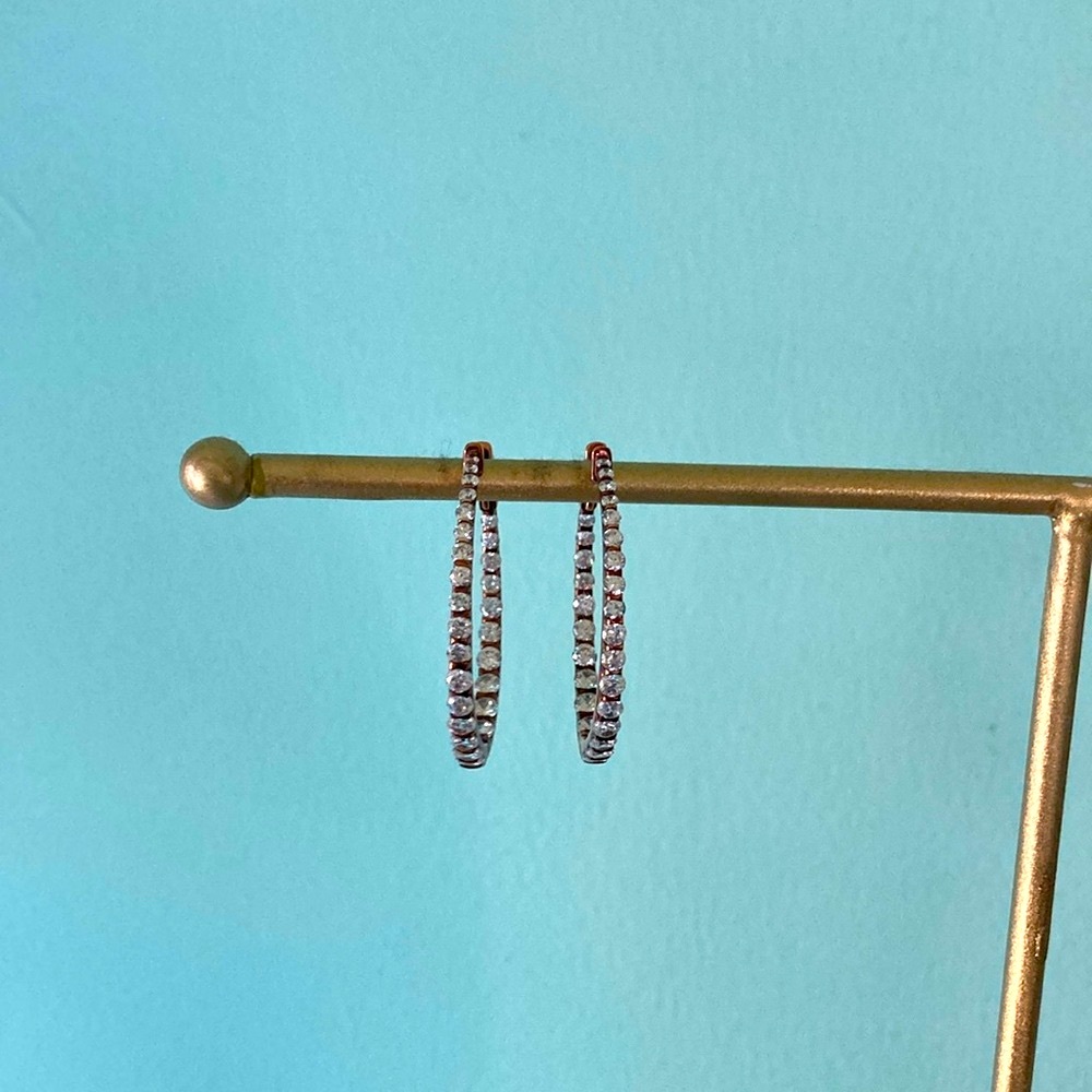 Women’s Earrings Oval Hoops Inside Out CZ Lever